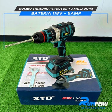 COMBO TALADRO PERCUTOR + AMOLADORA BATERIA 118V 5 AMPERIOS