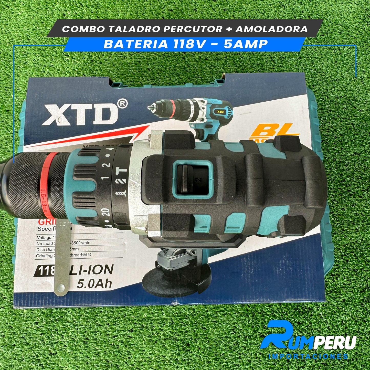 COMBO TALADRO PERCUTOR + AMOLADORA BATERIA 118V 5 AMPERIOS