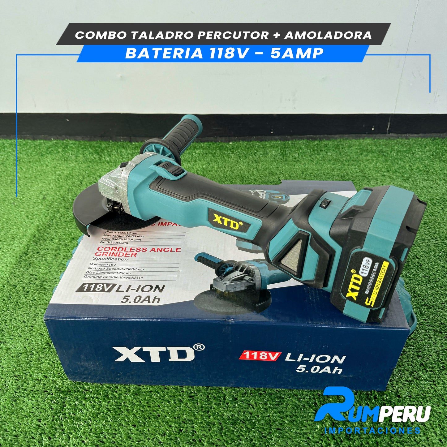 COMBO TALADRO PERCUTOR + AMOLADORA BATERIA 118V 5 AMPERIOS