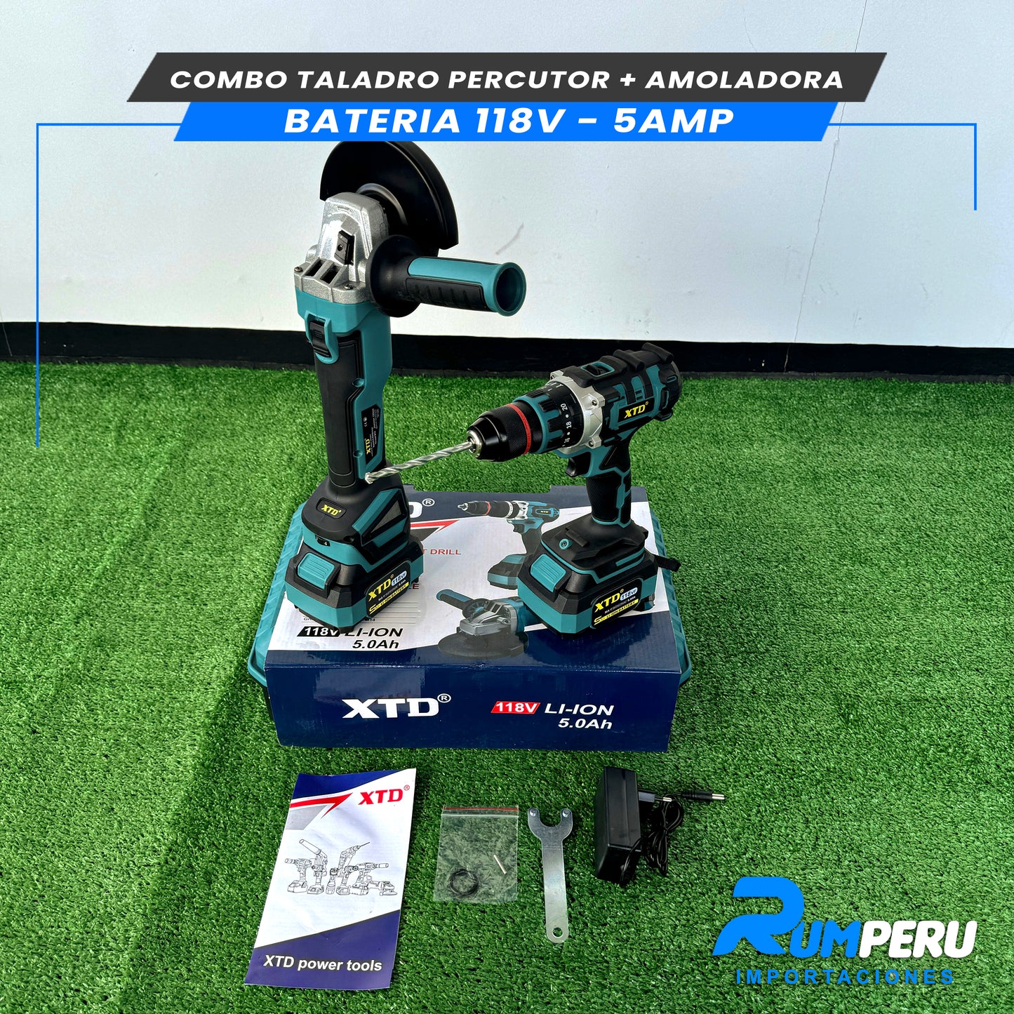 COMBO TALADRO PERCUTOR + AMOLADORA BATERIA 118V 5 AMPERIOS