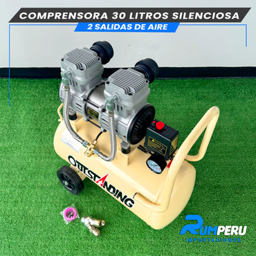 COMPRESORA 30 LITROS SILENCIOSA, 2 SALIDAS DE AIRE