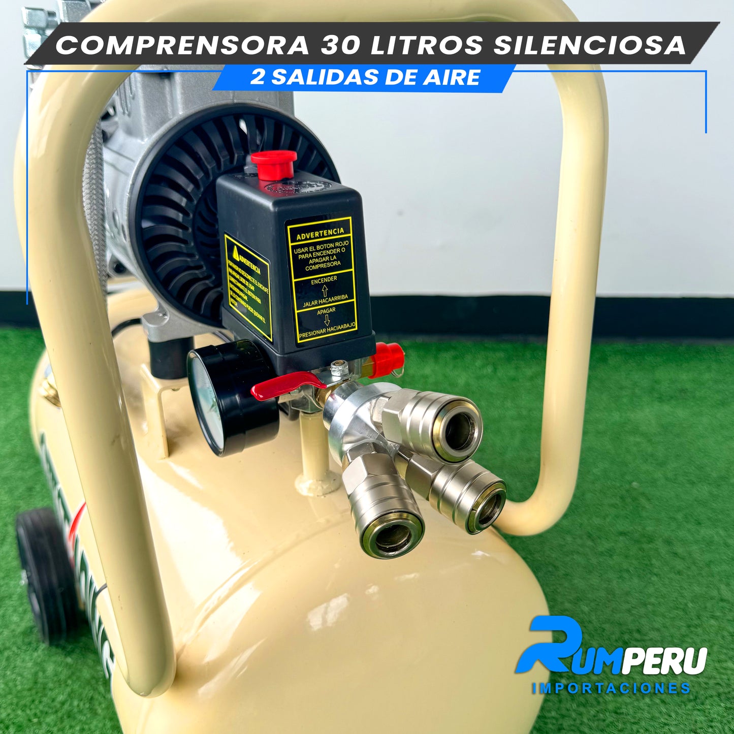 COMPRESORA 30 LITROS SILENCIOSA, 2 SALIDAS DE AIRE