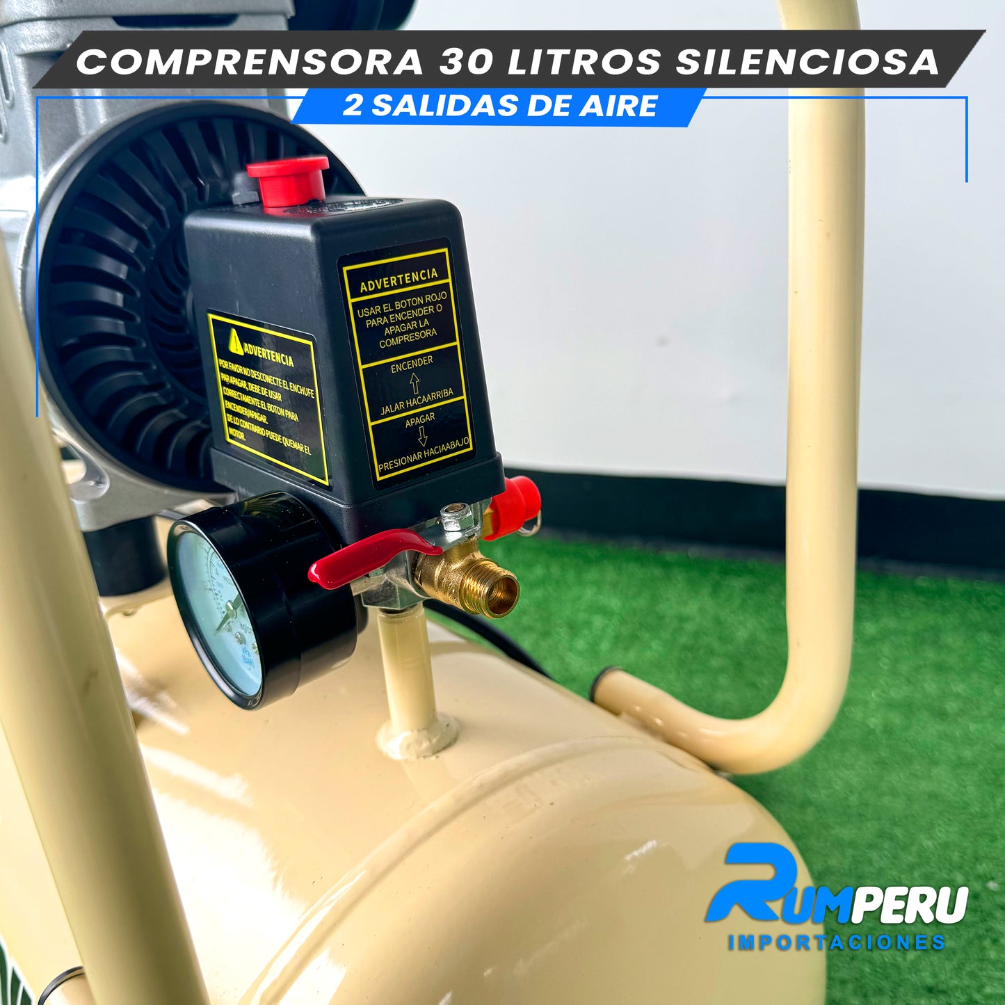 COMPRESORA 30 LITROS SILENCIOSA, 2 SALIDAS DE AIRE