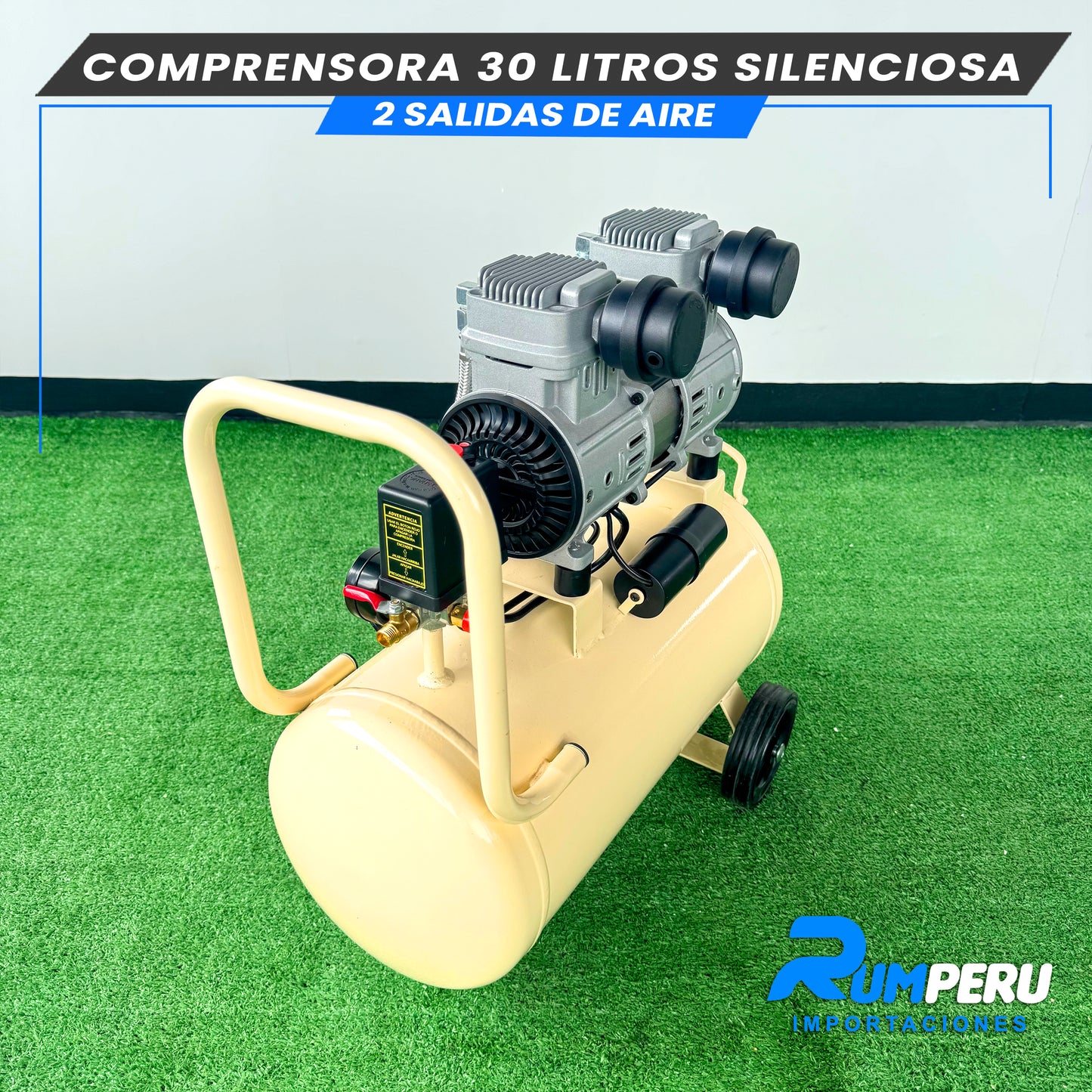 COMPRESORA 30 LITROS SILENCIOSA, 2 SALIDAS DE AIRE