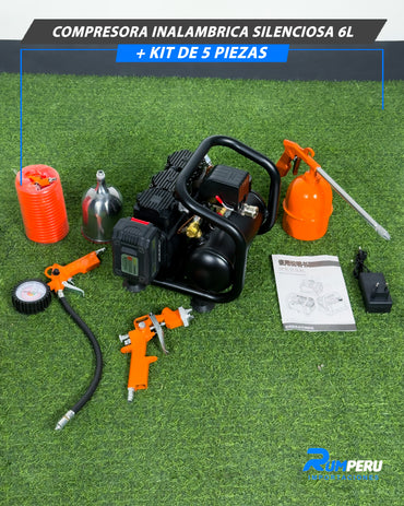 Compresora Inalámbrica Silenciosa 6L + Kit De 5 Piezas