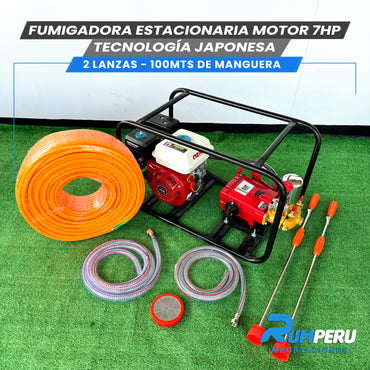 FUMIGADORA ESTACIONARIA MOTOR 7HP TECNOLOGÍA JAPONESA 2 LANZAS - 100 MTS DE MANGERA