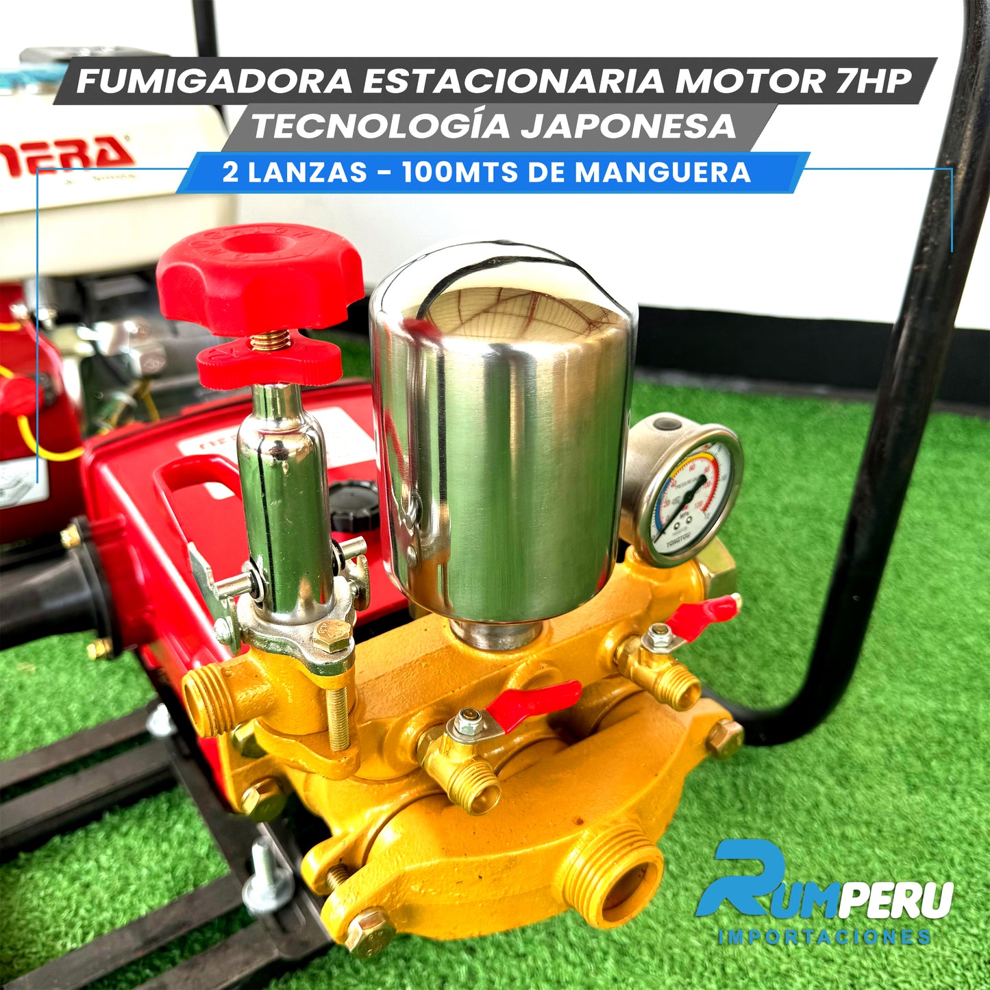 FUMIGADORA ESTACIONARIA MOTOR 7HP TECNOLOGÍA JAPONESA 2 LANZAS - 100 MTS DE MANGERA