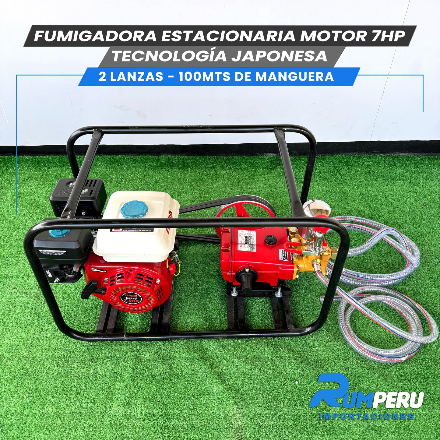 FUMIGADORA ESTACIONARIA MOTOR 7HP TECNOLOGÍA JAPONESA 2 LANZAS - 100 MTS DE MANGERA