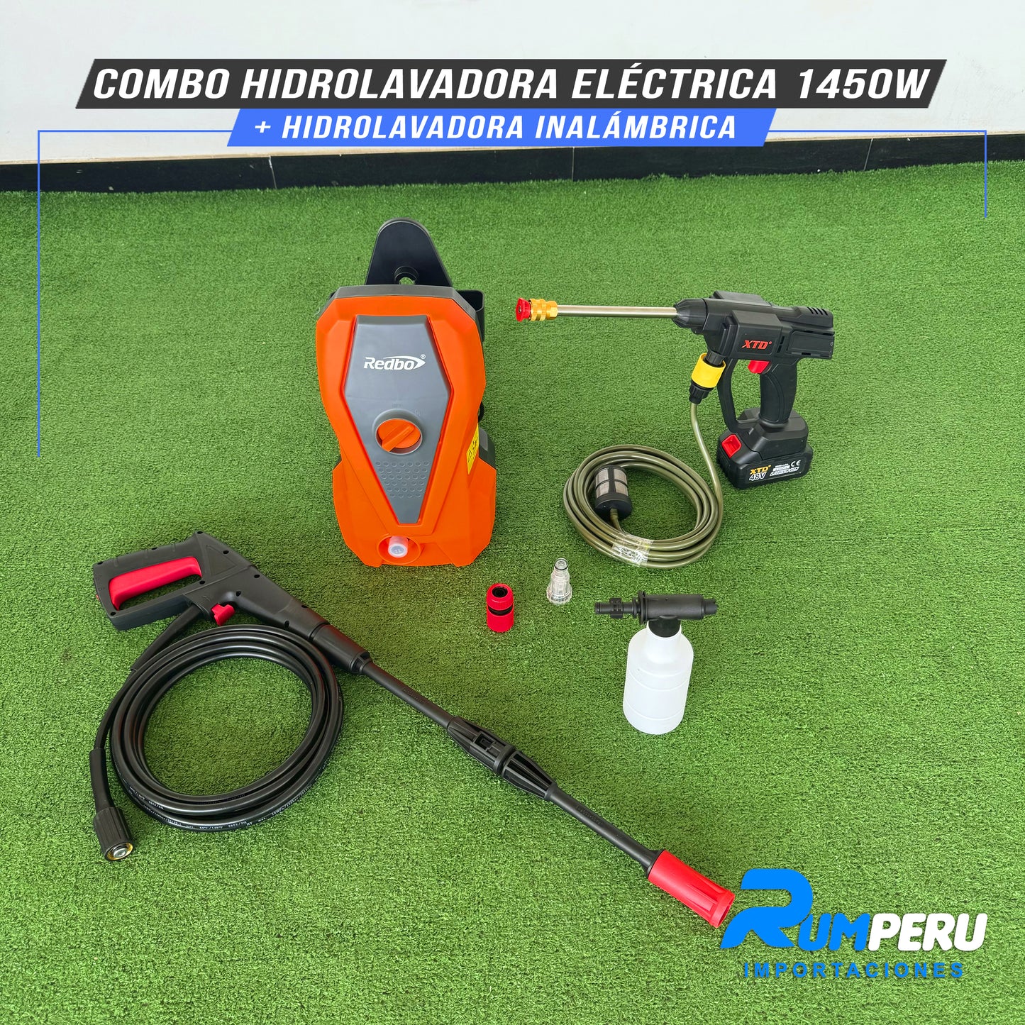 COMBO HIDROLAVADORA ELÉCTRICA 1450W + HIDROLAVADORA INALÁMBRICA