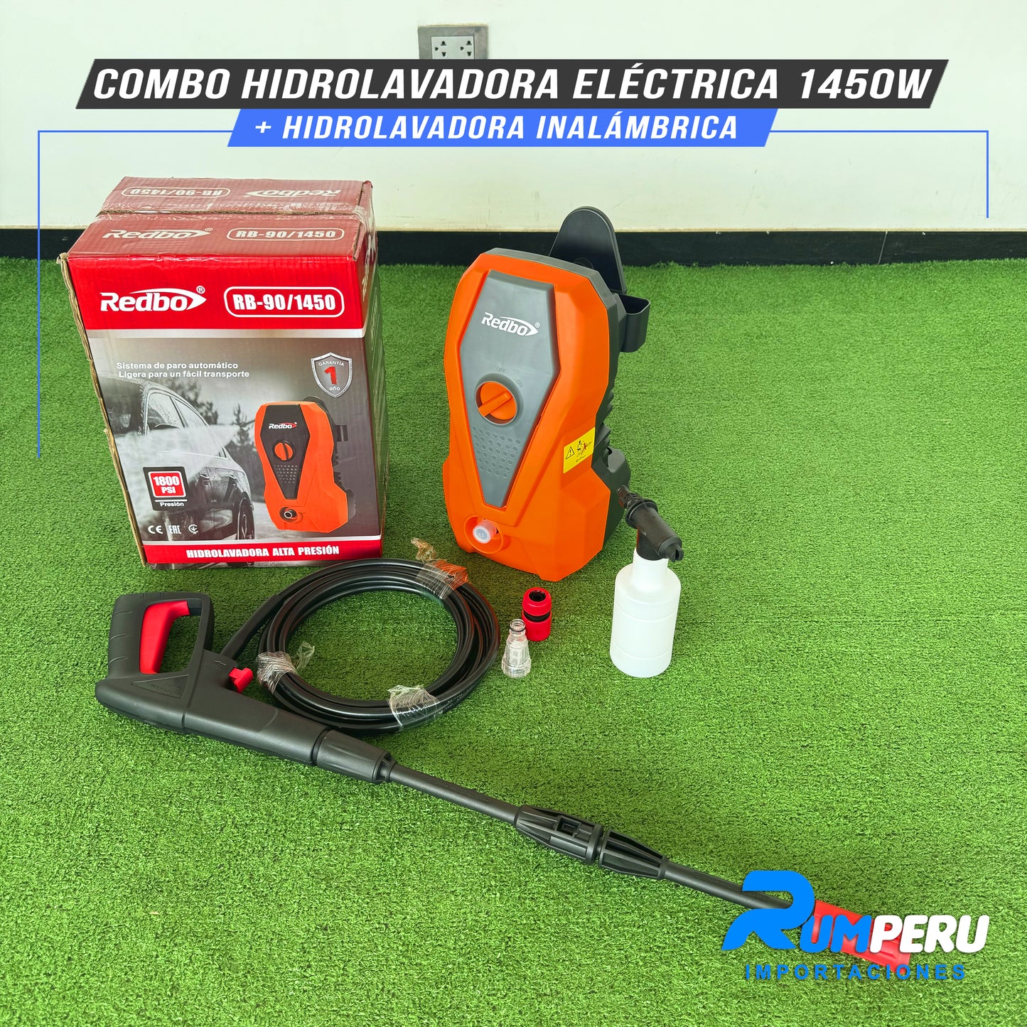 COMBO HIDROLAVADORA ELÉCTRICA 1450W + HIDROLAVADORA INALÁMBRICA
