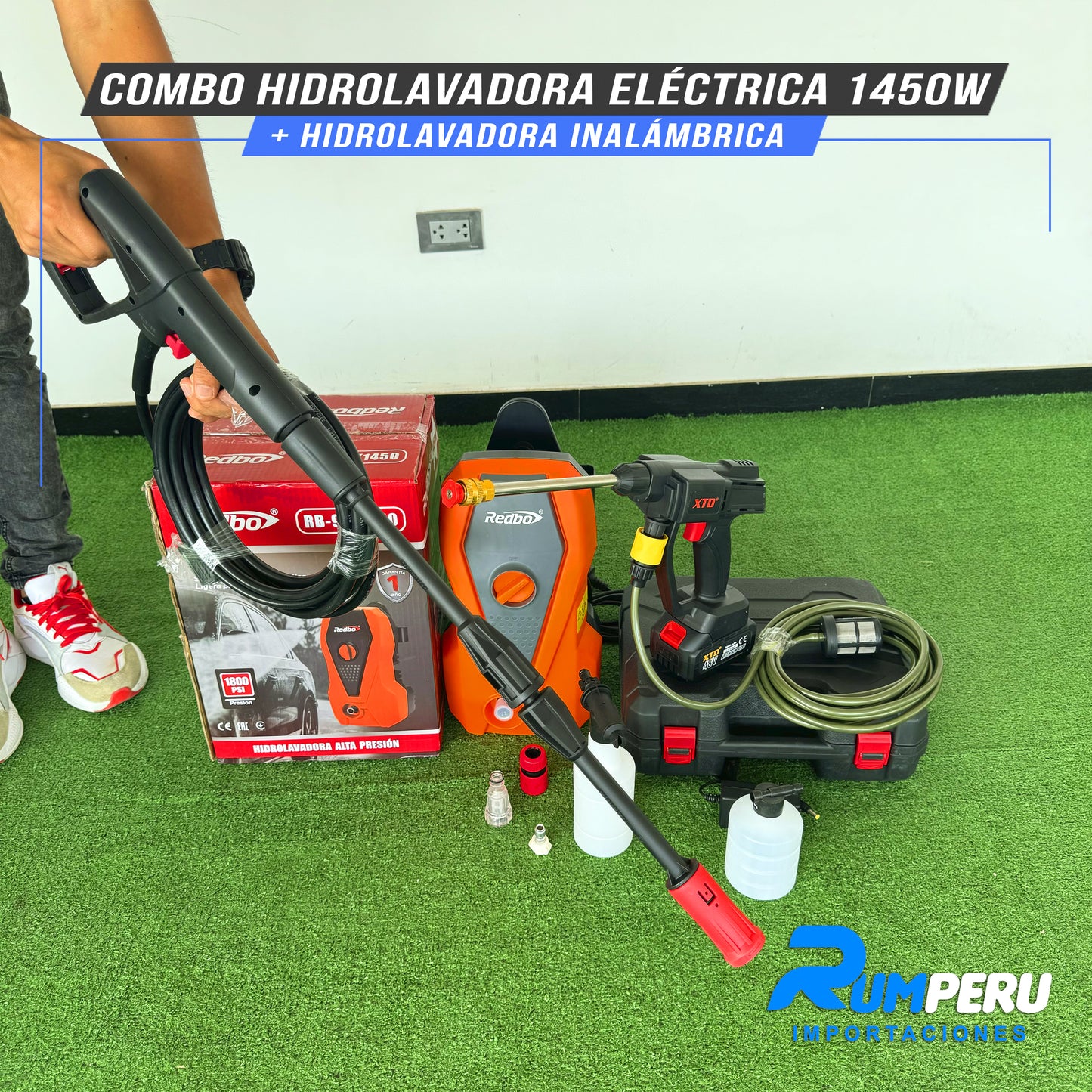 COMBO HIDROLAVADORA ELÉCTRICA 1450W + HIDROLAVADORA INALÁMBRICA