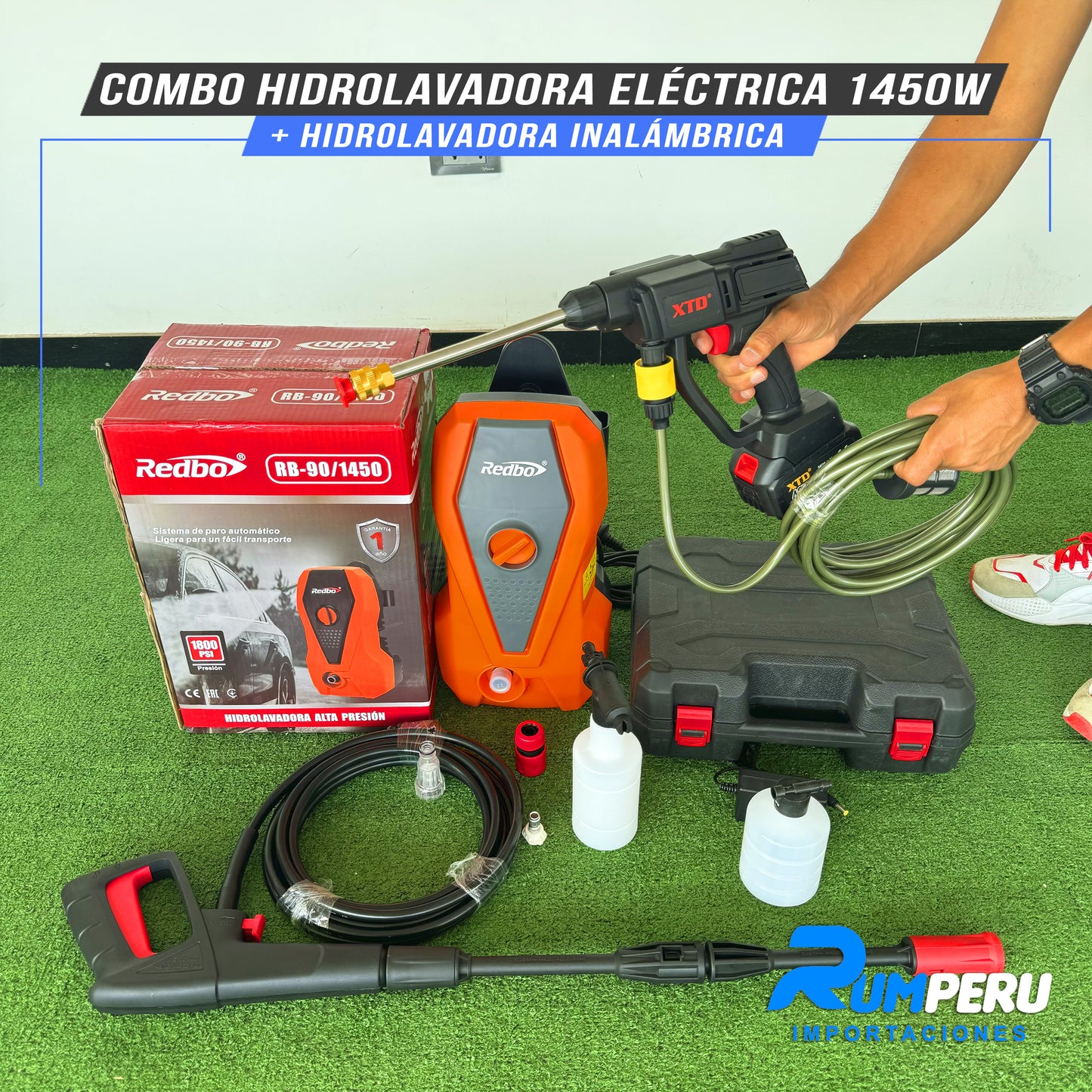COMBO HIDROLAVADORA ELÉCTRICA 1450W + HIDROLAVADORA INALÁMBRICA