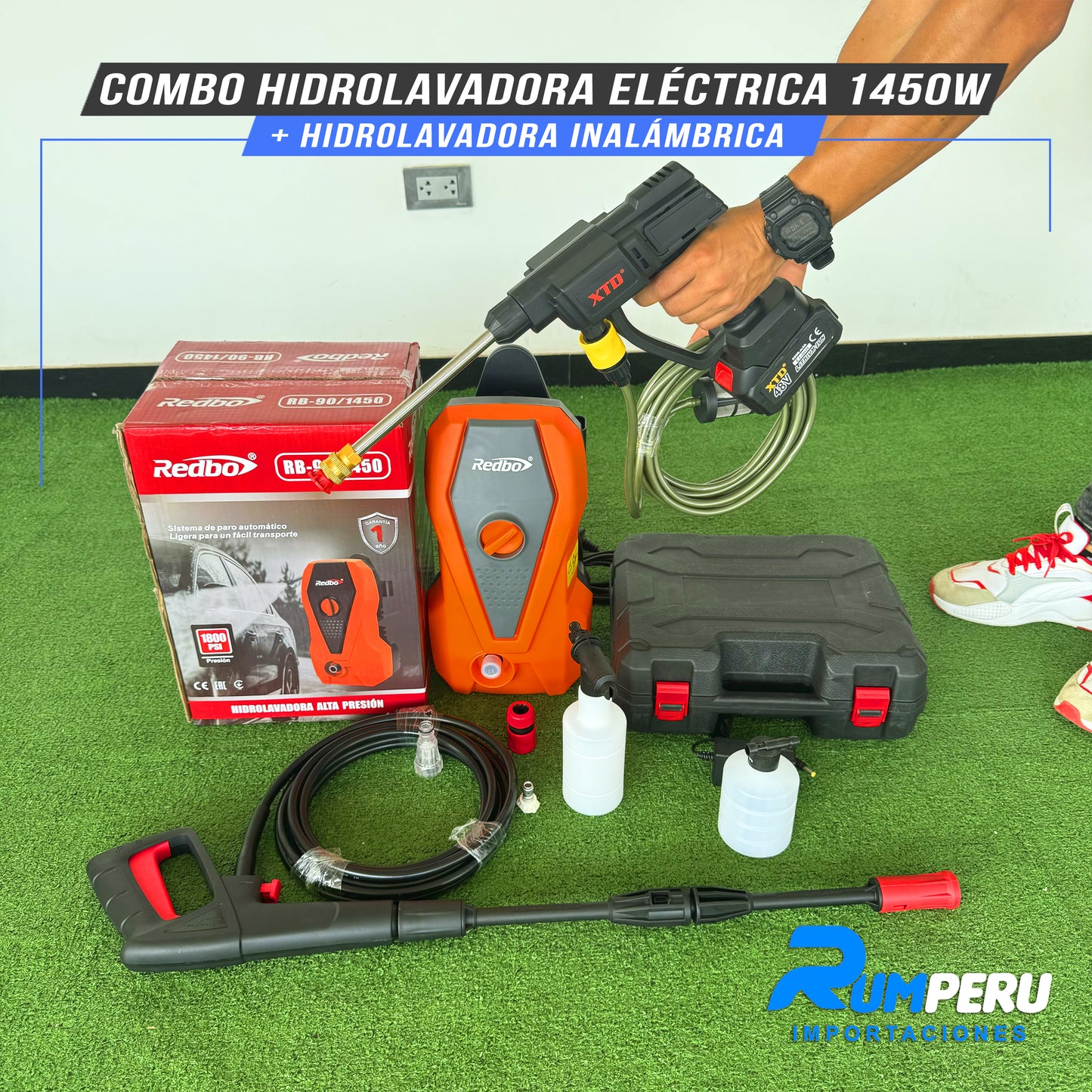 COMBO HIDROLAVADORA ELÉCTRICA 1450W + HIDROLAVADORA INALÁMBRICA