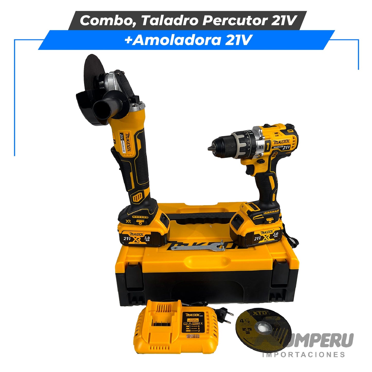 Combo, Taladro Percutor + Amoladora 21V