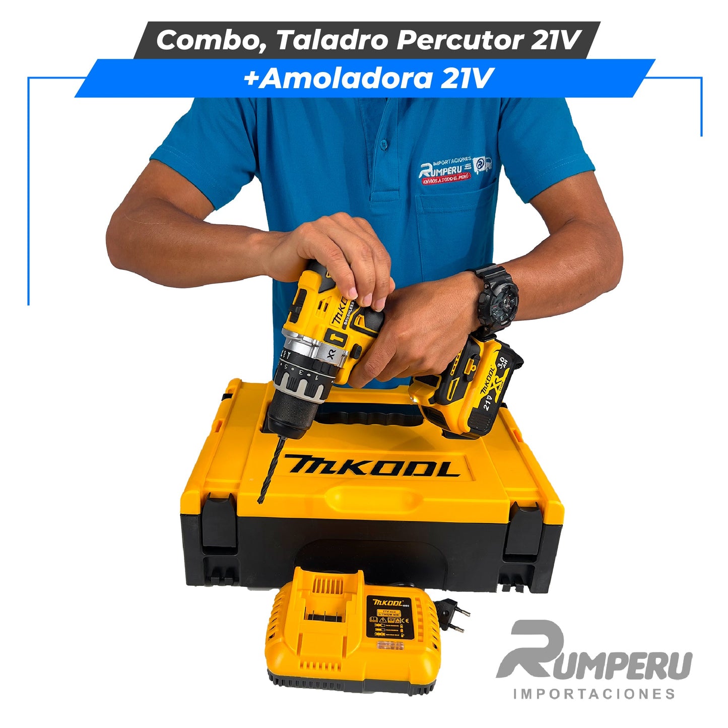Combo, Taladro Percutor + Amoladora 21V