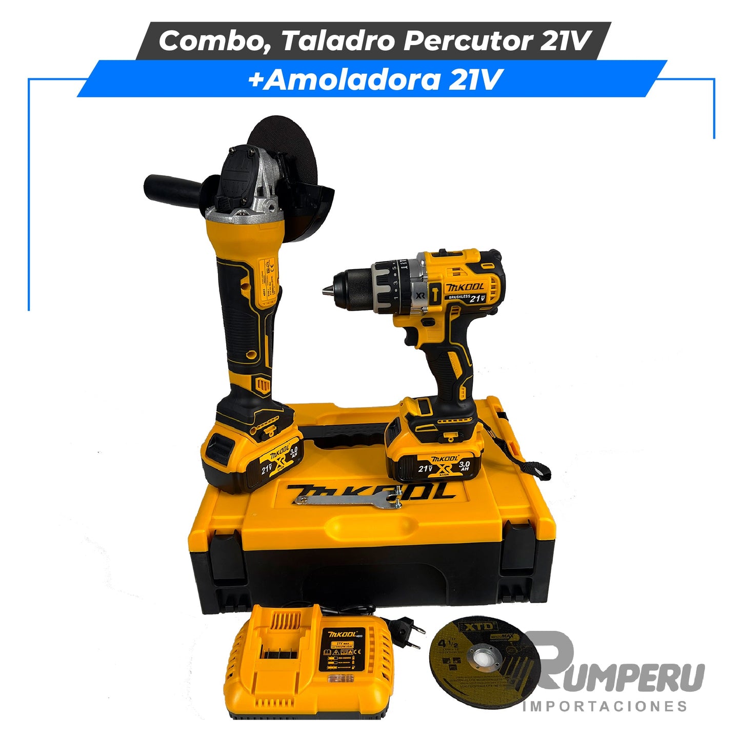 Combo, Taladro Percutor + Amoladora 21V