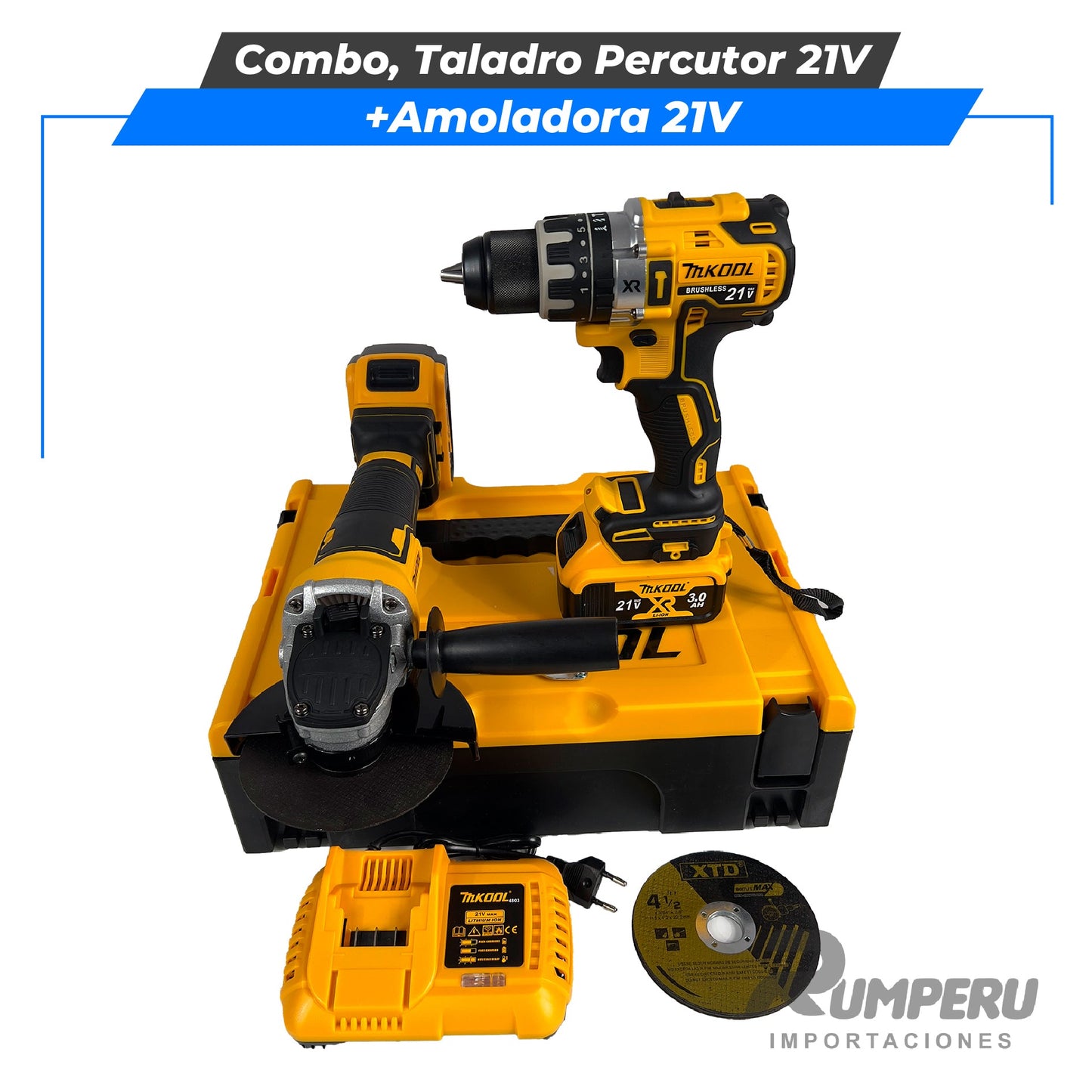 Combo, Taladro Percutor + Amoladora 21V