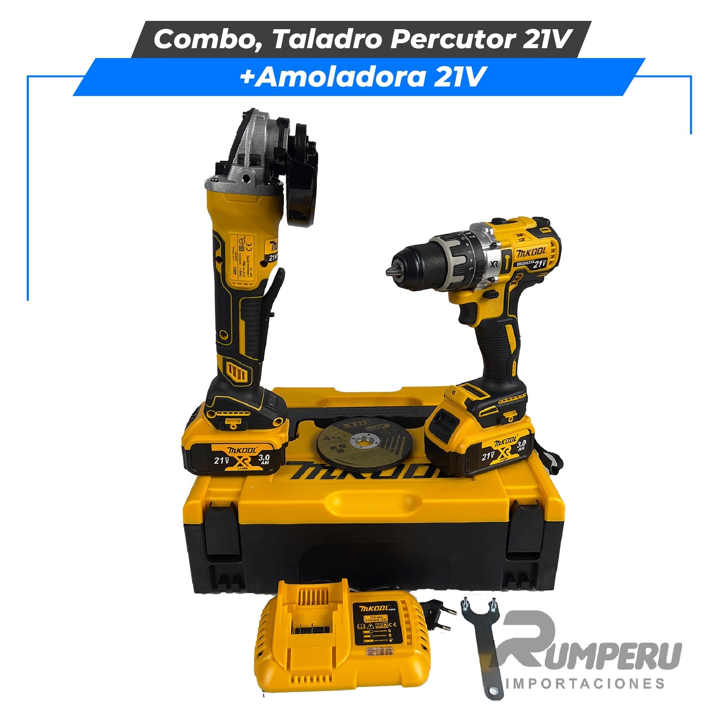 Combo, Taladro Percutor + Amoladora 21V