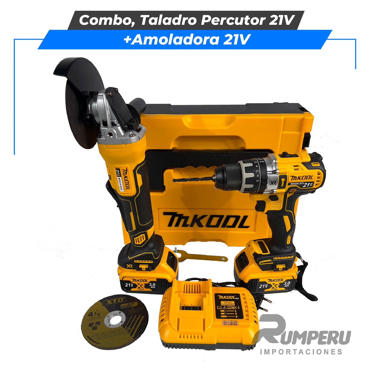 Combo, Taladro Percutor + Amoladora 21V