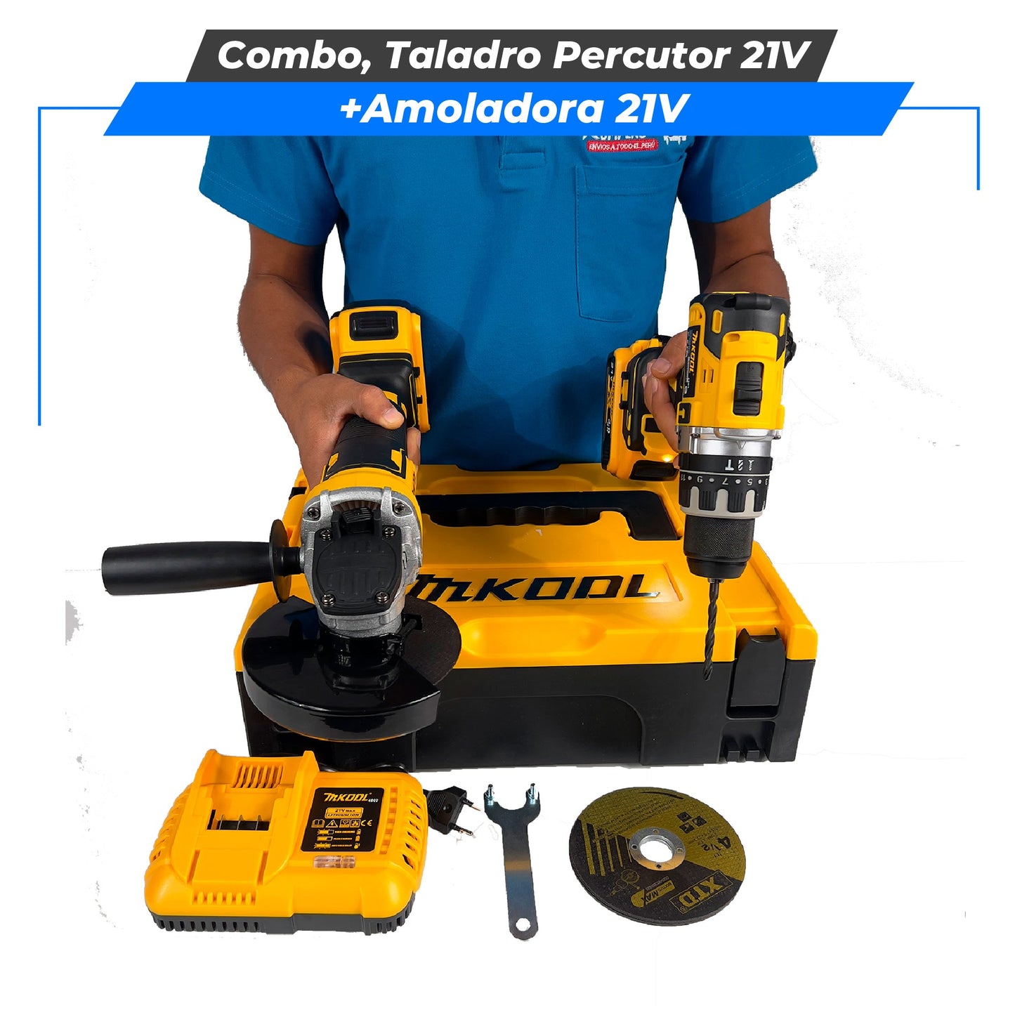 Combo, Taladro Percutor + Amoladora 21V