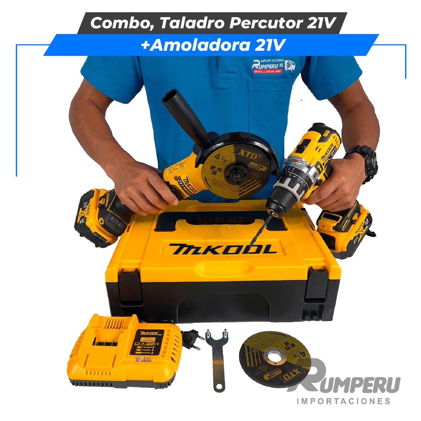 Combo, Taladro Percutor + Amoladora 21V