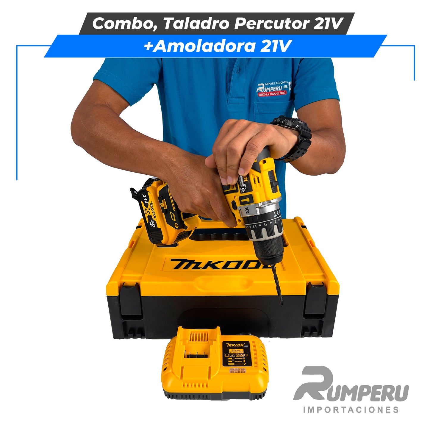 Combo, Taladro Percutor + Amoladora 21V