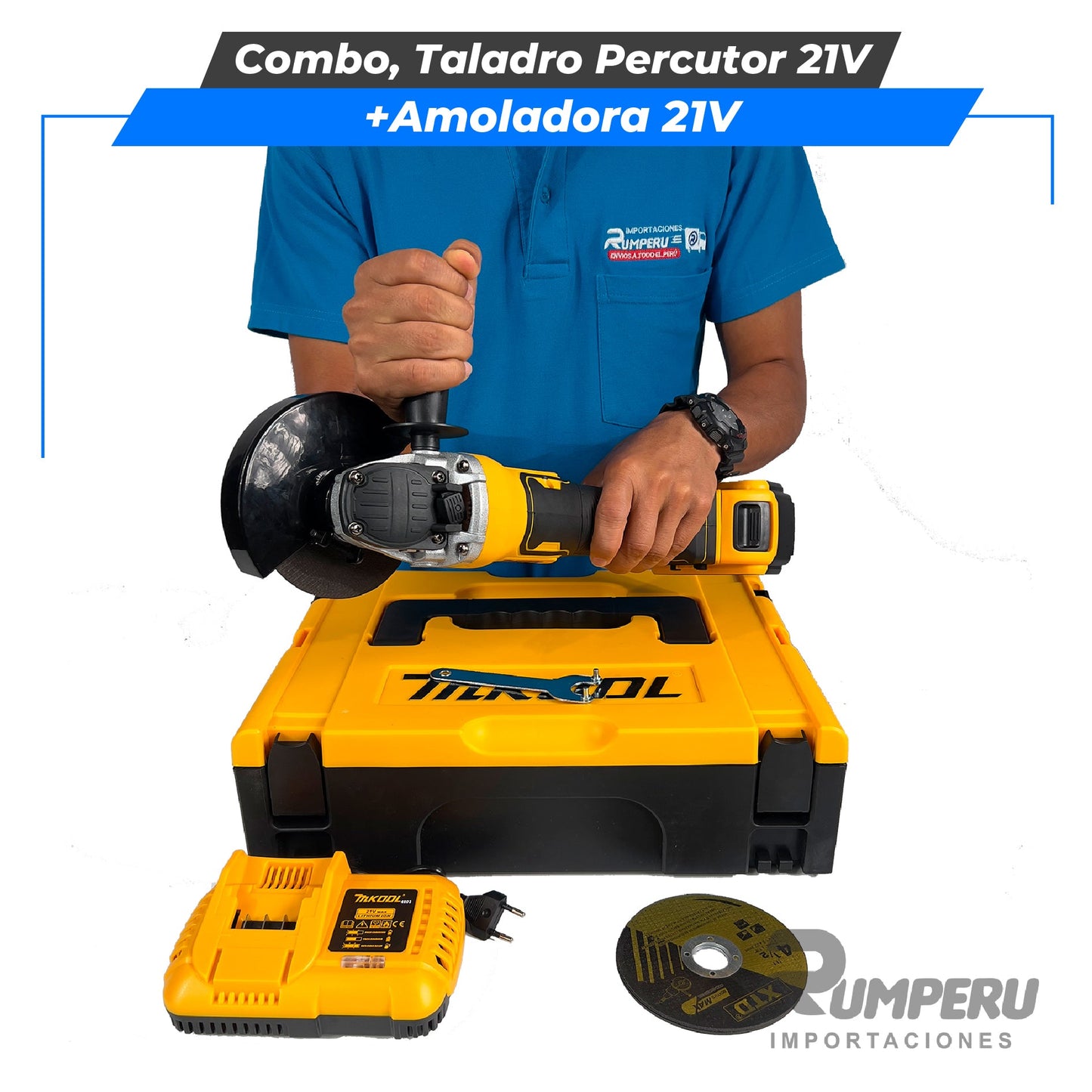 Combo, Taladro Percutor + Amoladora 21V