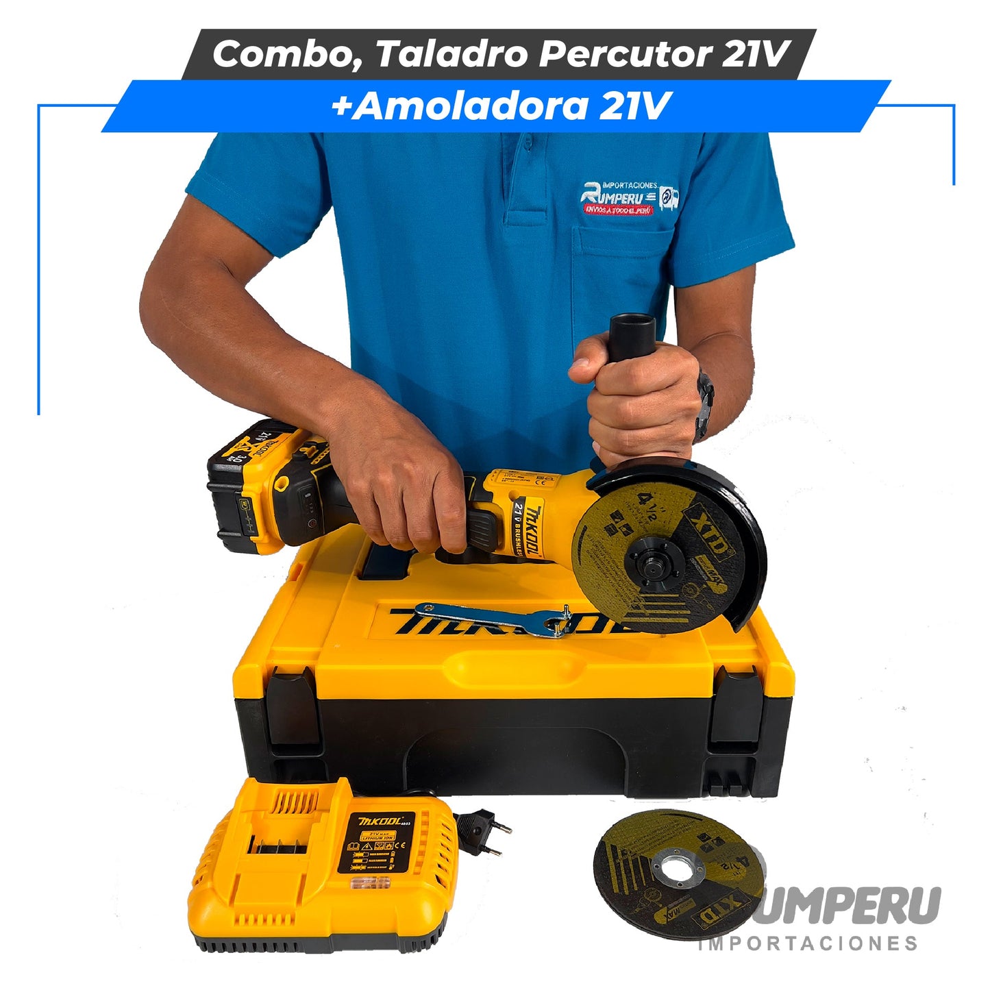 Combo, Taladro Percutor + Amoladora 21V