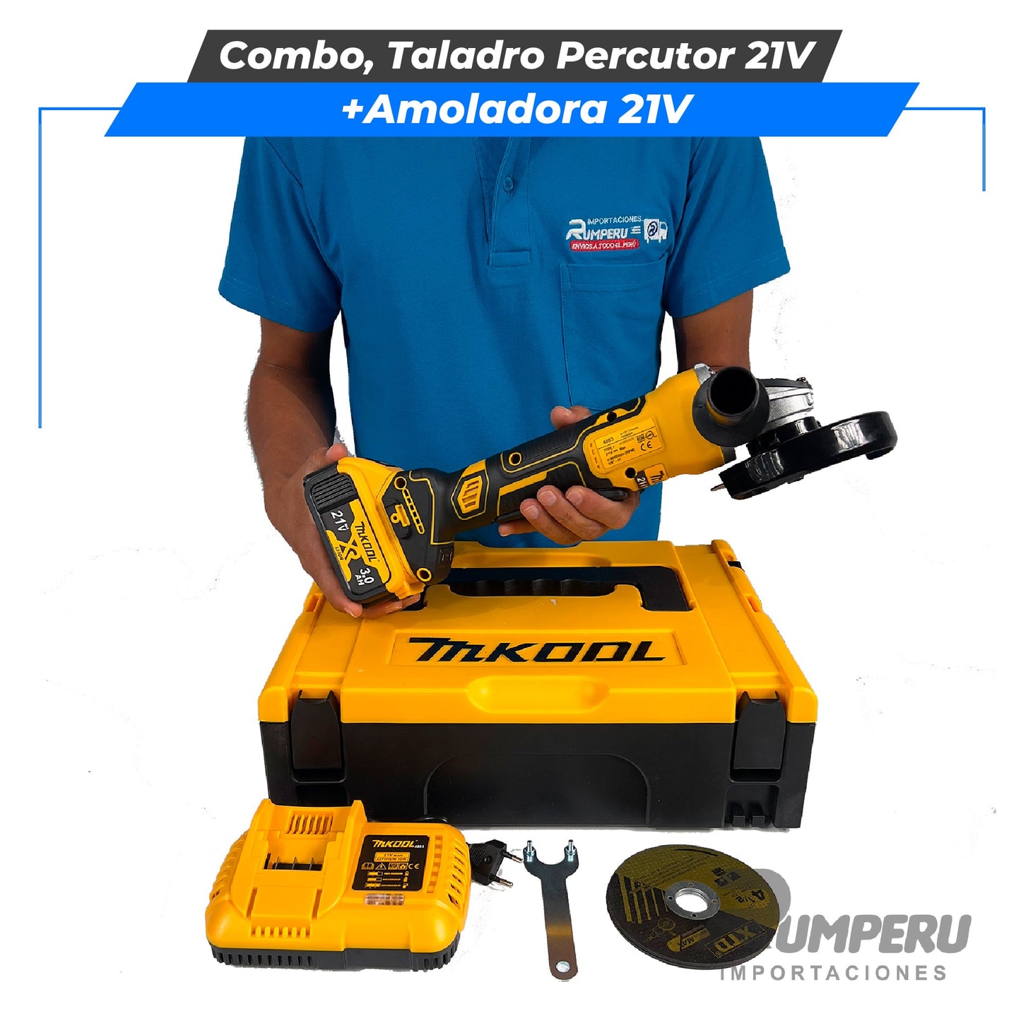 Combo, Taladro Percutor + Amoladora 21V