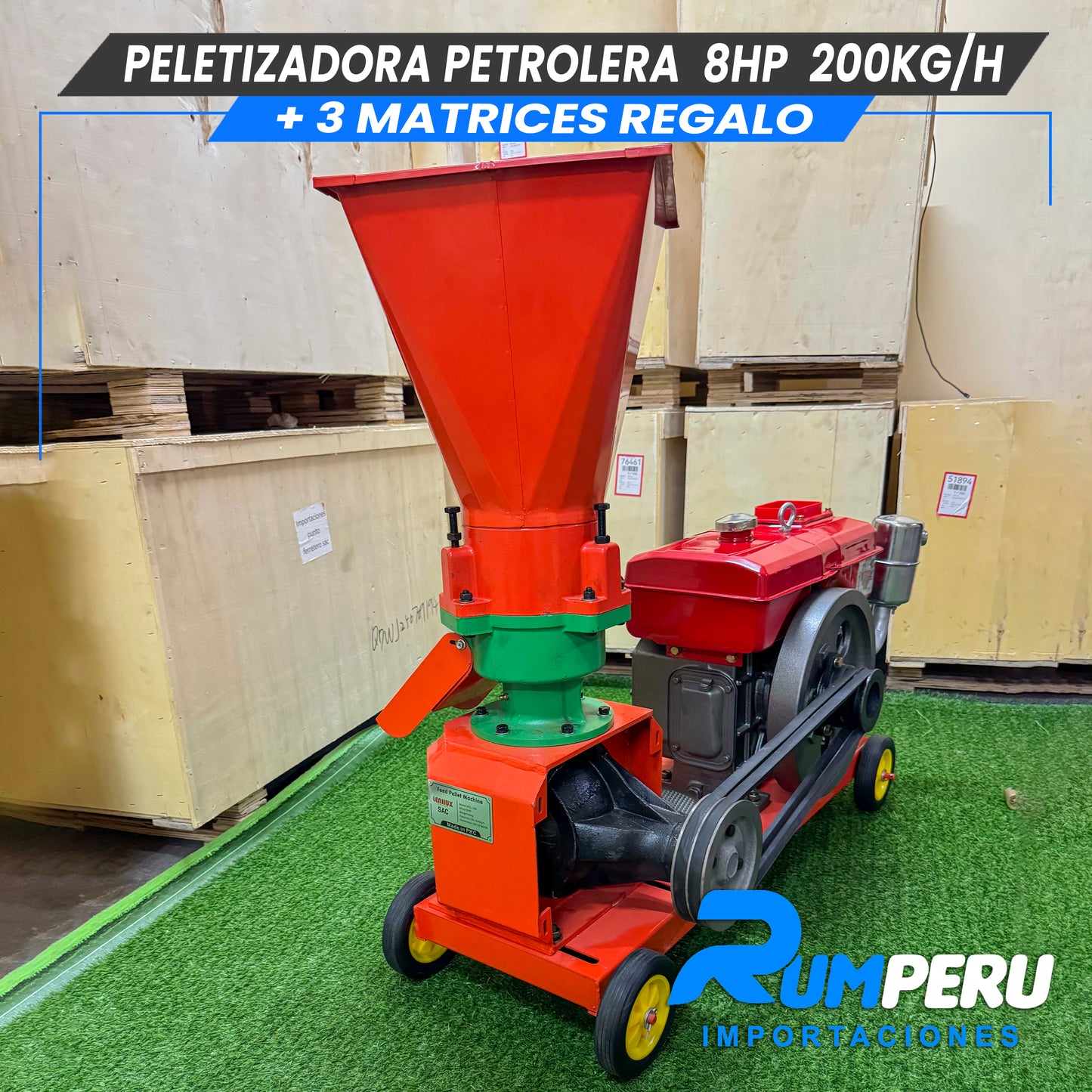 Peletizadoro con Motor Petrolero 8HP 200KG ( 3 MATRICES DE REGALO)