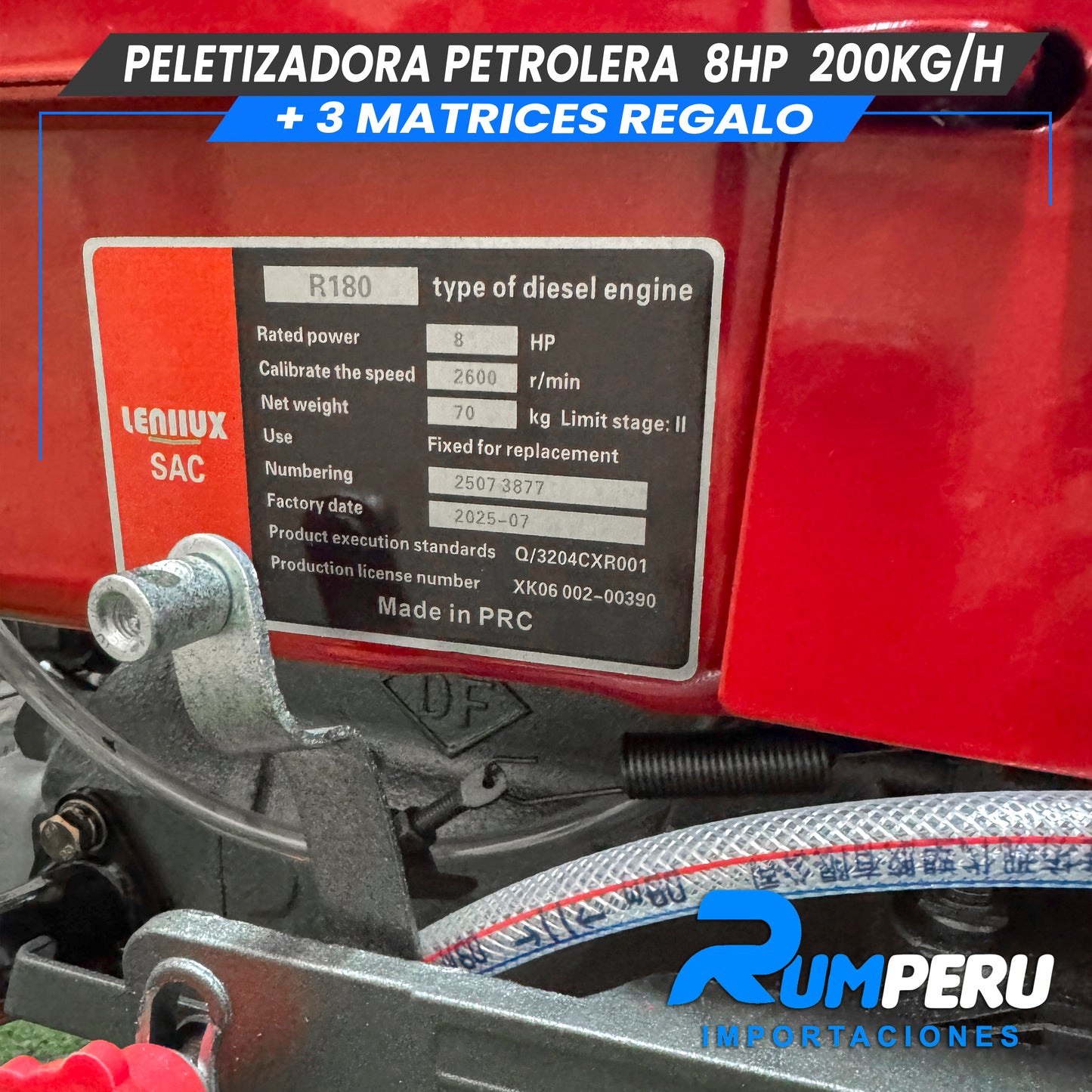 Peletizadoro con Motor Petrolero 8HP 200KG ( 3 MATRICES DE REGALO)