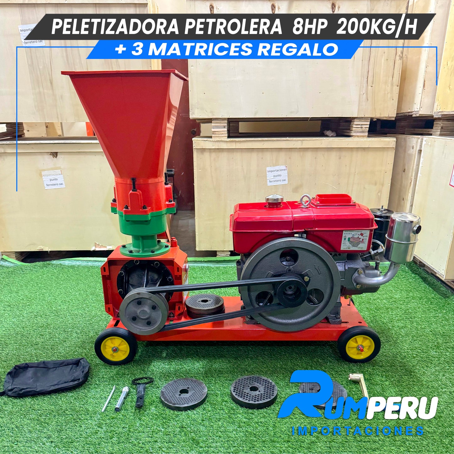 Peletizadoro con Motor Petrolero 8HP 200KG ( 3 MATRICES DE REGALO)