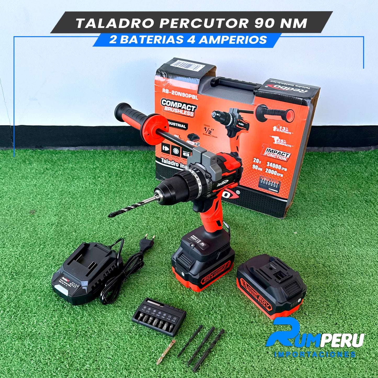 TALADRO PERCUTOR 90 NM 2 BATERIAS 4 AMPERIOS