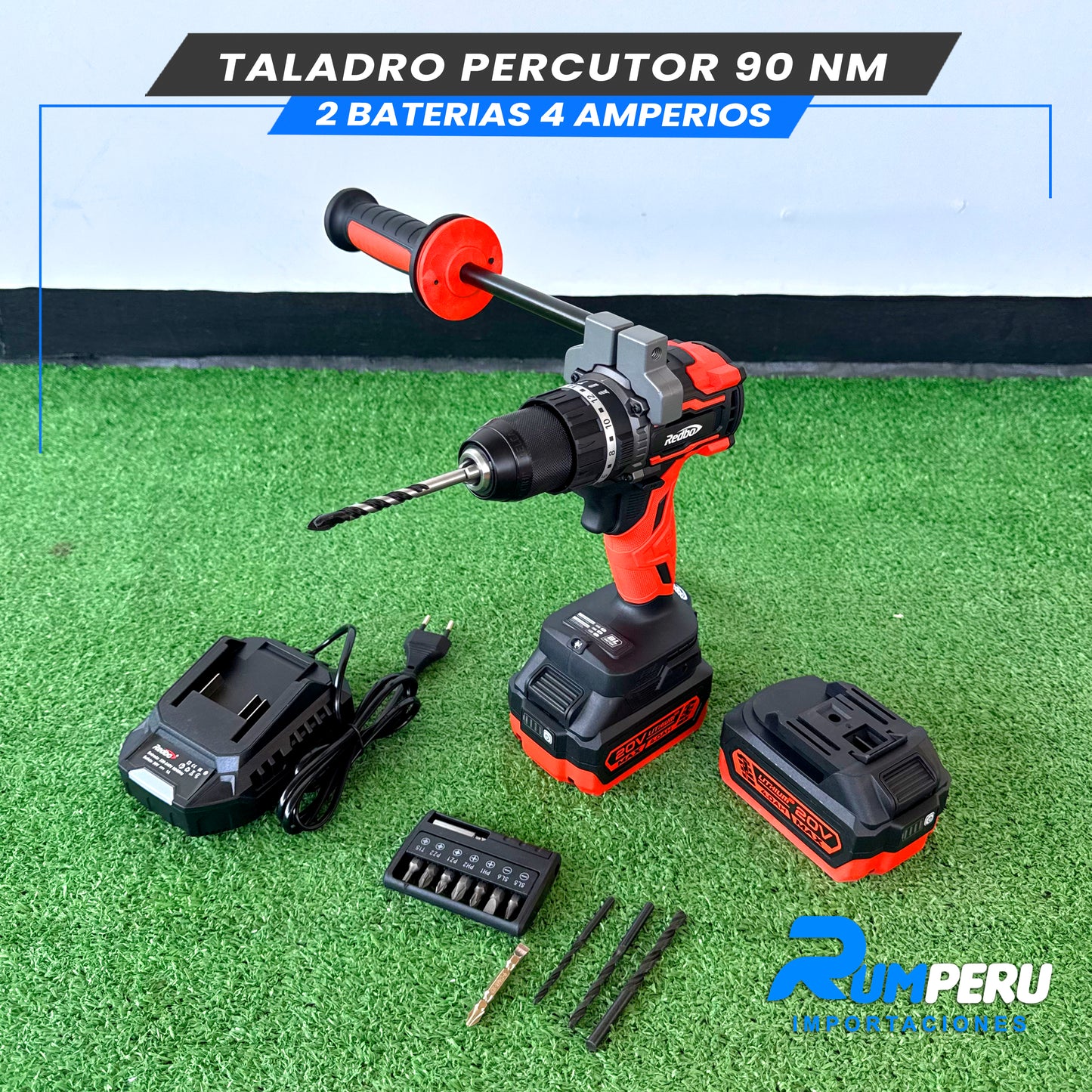 TALADRO PERCUTOR 90 NM 2 BATERIAS 4 AMPERIOS