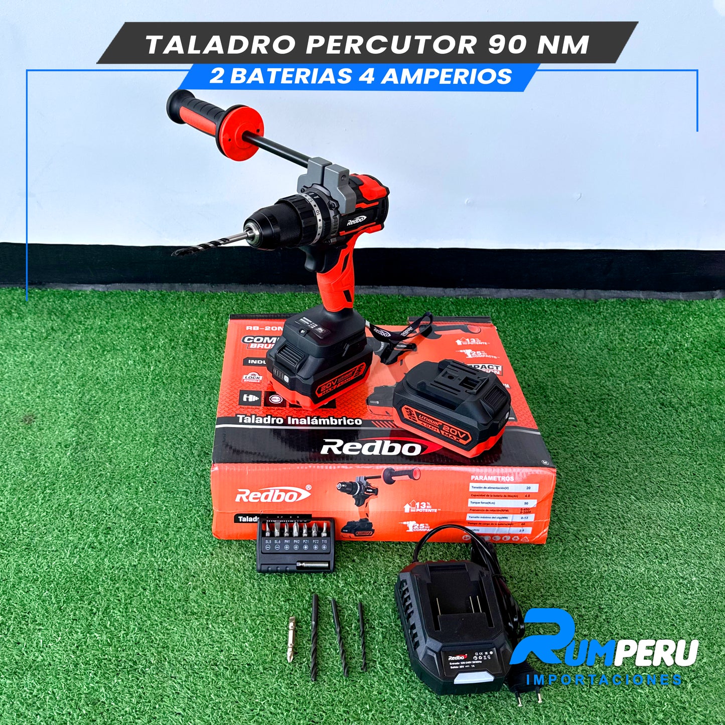 TALADRO PERCUTOR 90 NM 2 BATERIAS 4 AMPERIOS
