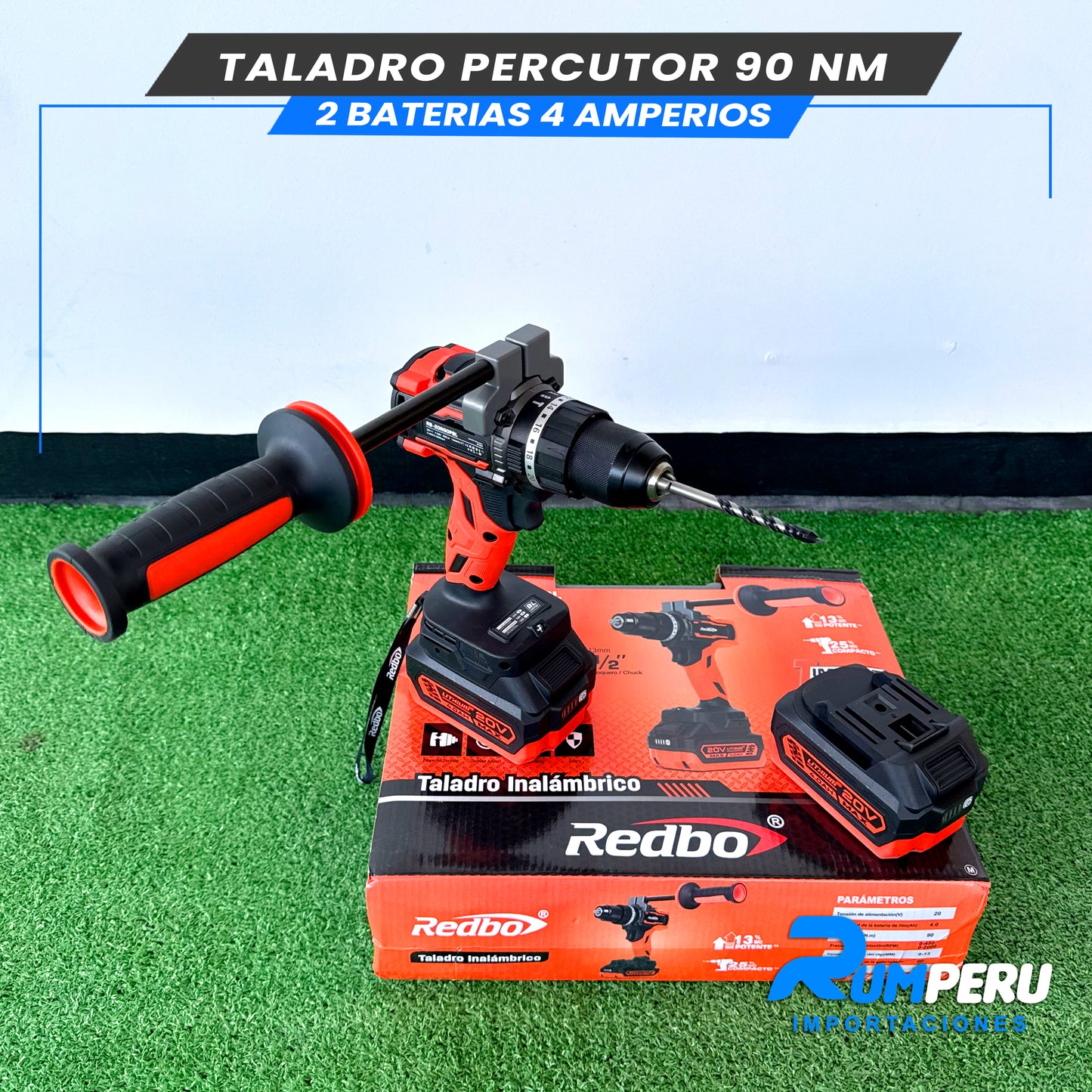 TALADRO PERCUTOR 90 NM 2 BATERIAS 4 AMPERIOS