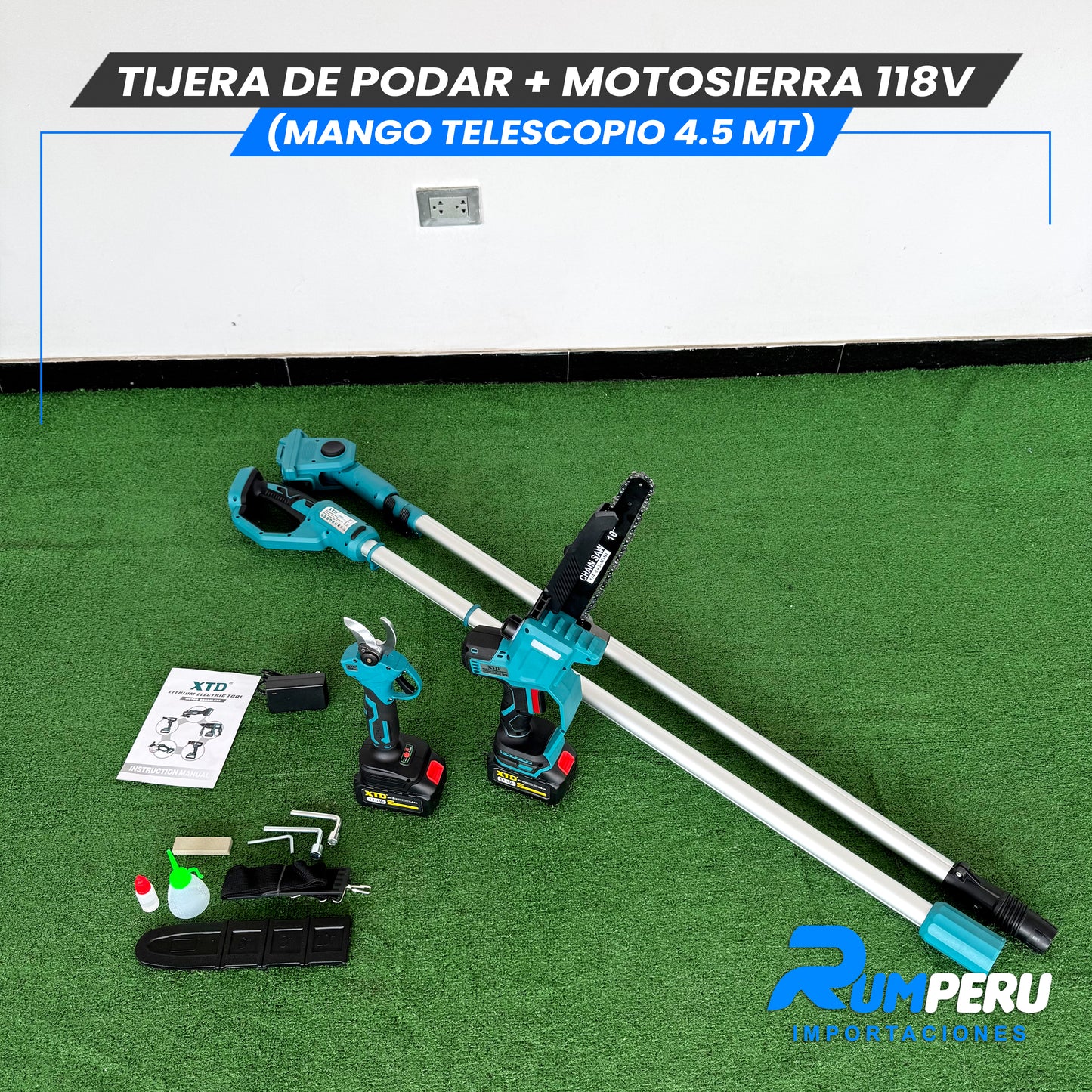 Tijera de podar + Motosierra 118V (Mango telescópico 4.5 MT)