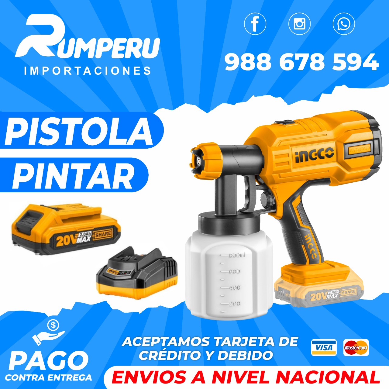 Pistola Pintar 20v Inalámbrica Ingco