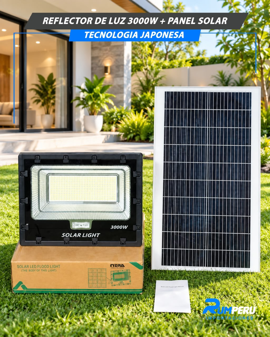 Reflector De Luz 3000W + Panel Solar Tecnología japonesa