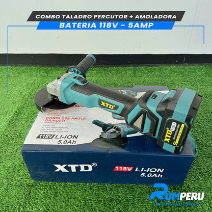 COMBO TALADRO PERCUTOR + AMOLADORA BATERIA 118V 5 AMPERIOS