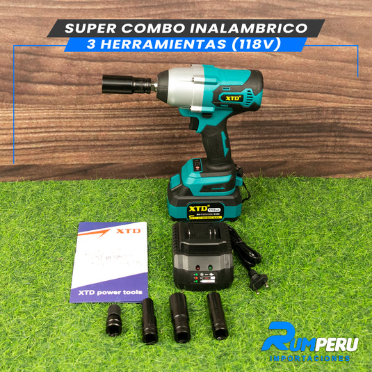 Super Combo 3 Herramientas (Llave de Impacto, Taladro, Amoladora 118V)