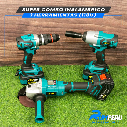 Super Combo 3 Herramientas (Llave de Impacto, Taladro, Amoladora 118V)