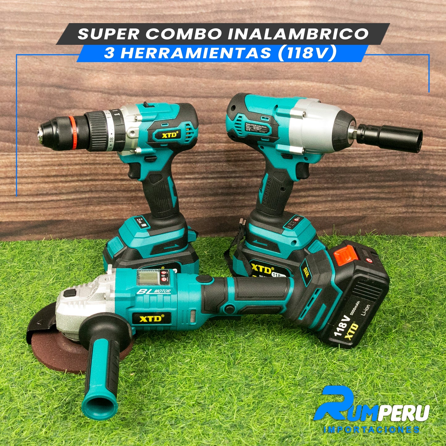 Super Combo 3 Herramientas (Llave de Impacto, Taladro, Amoladora 118V)