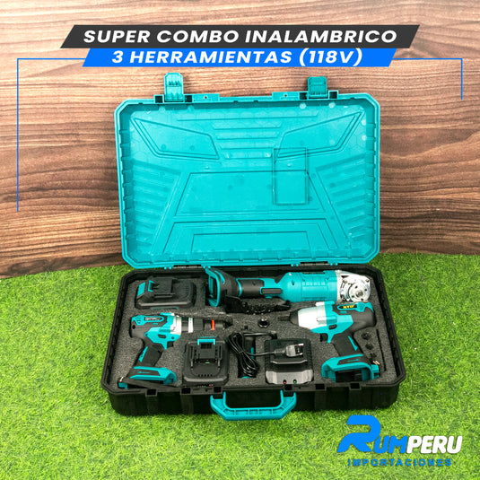 Super Combo 3 Herramientas (Llave de Impacto, Taladro, Amoladora 118V)