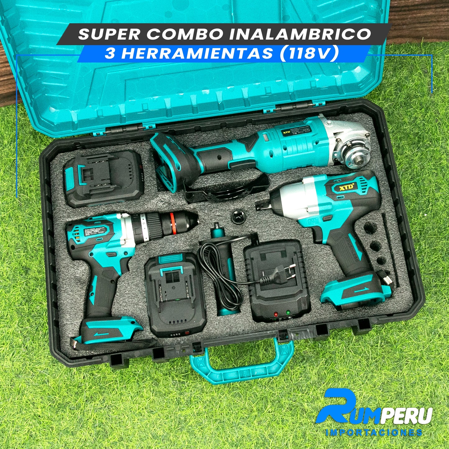 Super Combo 3 Herramientas (Llave de Impacto, Taladro, Amoladora 118V)