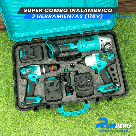 Super Combo 3 Herramientas (Llave de Impacto, Taladro, Amoladora 118V)