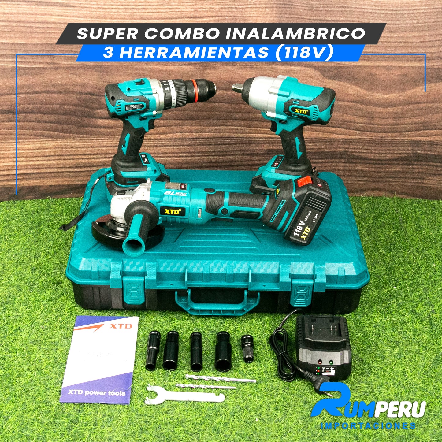 Super Combo 3 Herramientas (Llave de Impacto, Taladro, Amoladora 118V)