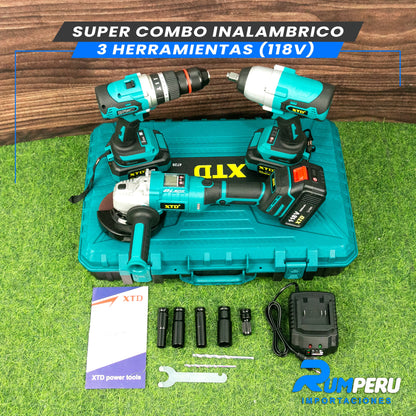 Super Combo 3 Herramientas (Llave de Impacto, Taladro, Amoladora 118V)