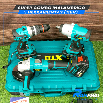 Super Combo 3 Herramientas (Llave de Impacto, Taladro, Amoladora 118V)