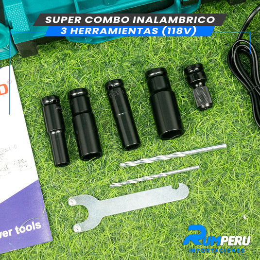 Super Combo 3 Herramientas (Llave de Impacto, Taladro, Amoladora 118V)